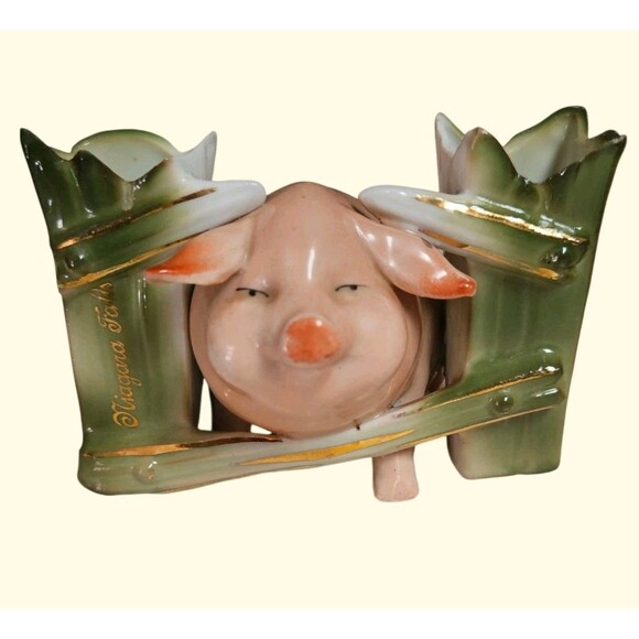 Unbranded Other - German Fairing Pig In Fence Niagara Falls Souvenir Toothpick Holder Bud Vase